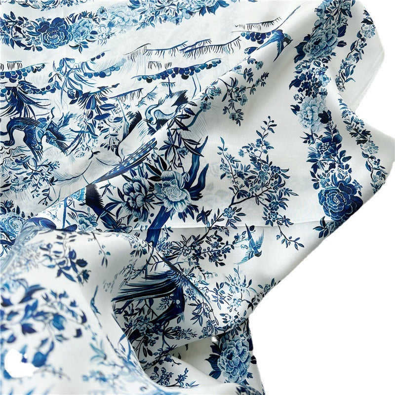 Blue Vintage  Fashion Mulberry Silk Square Scarf