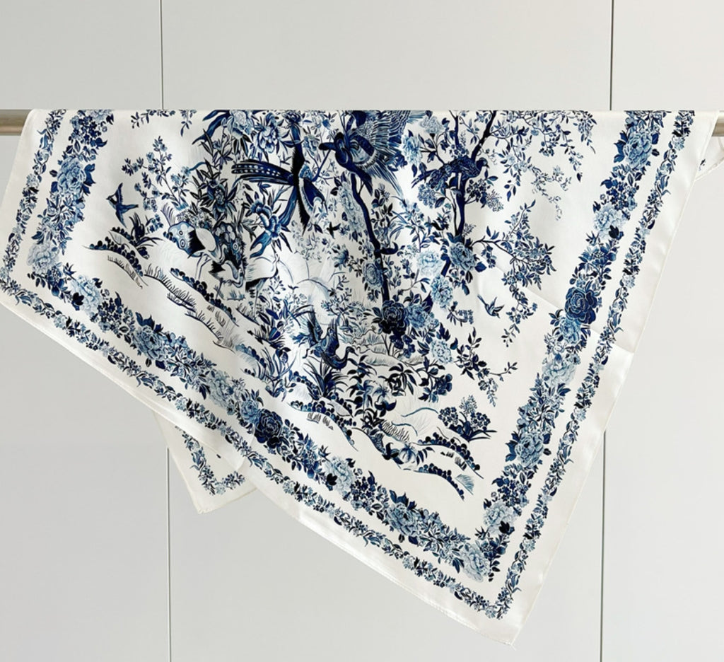 Blue Vintage  Fashion Mulberry Silk Square Scarf