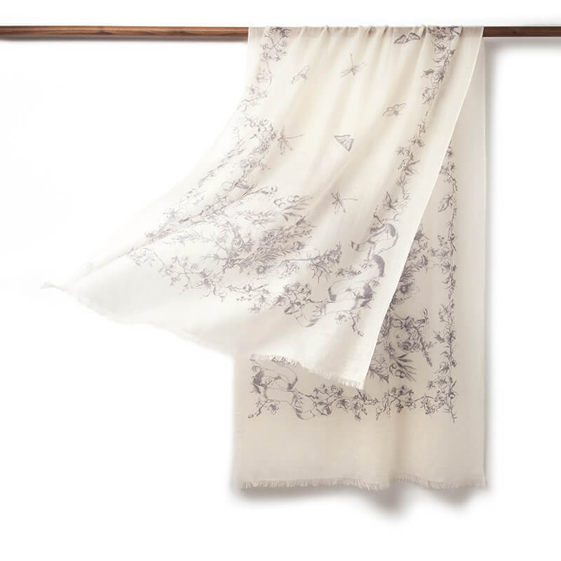 200s Camellia Pattern Print Women lightweight Cashmere Wrap Scarf
