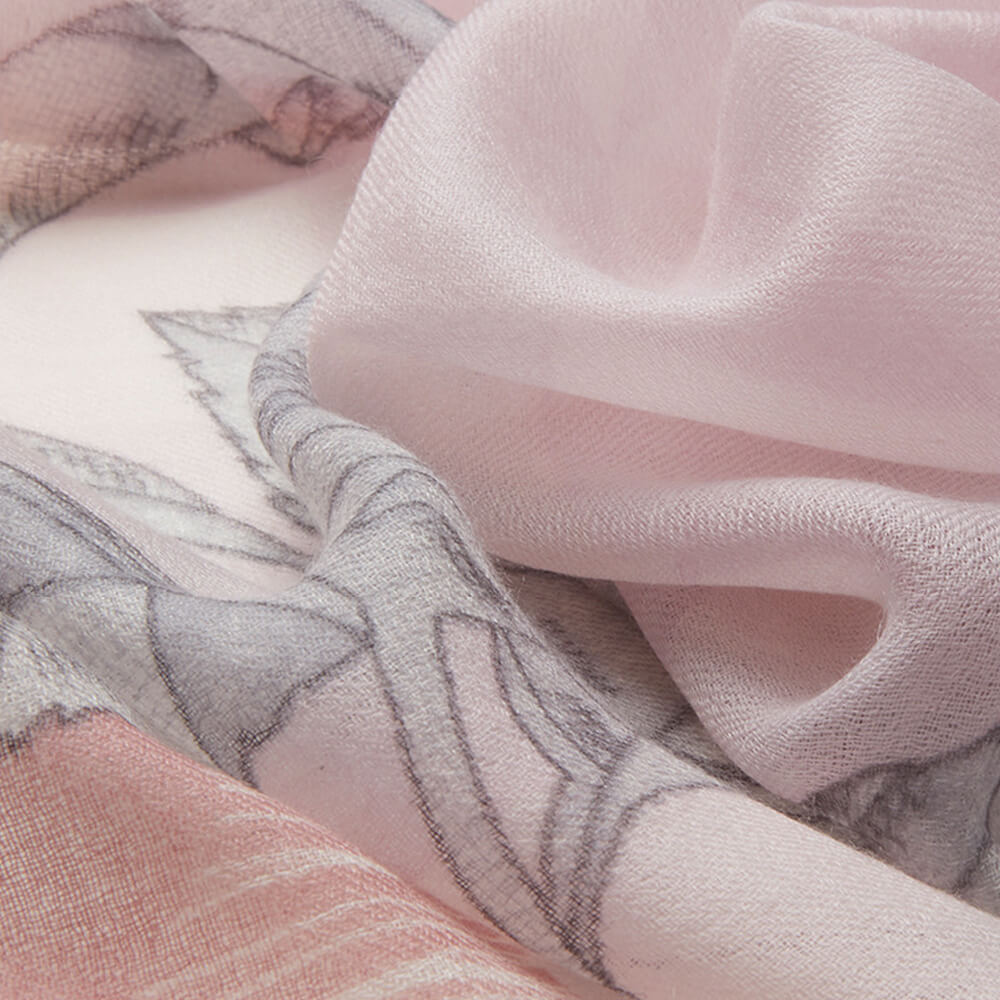 200s Camellia Print Women lightweight Cashmere Wrap Scarf