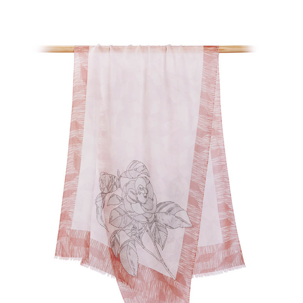 200s Camellia Print Women lightweight Cashmere Wrap Scarf