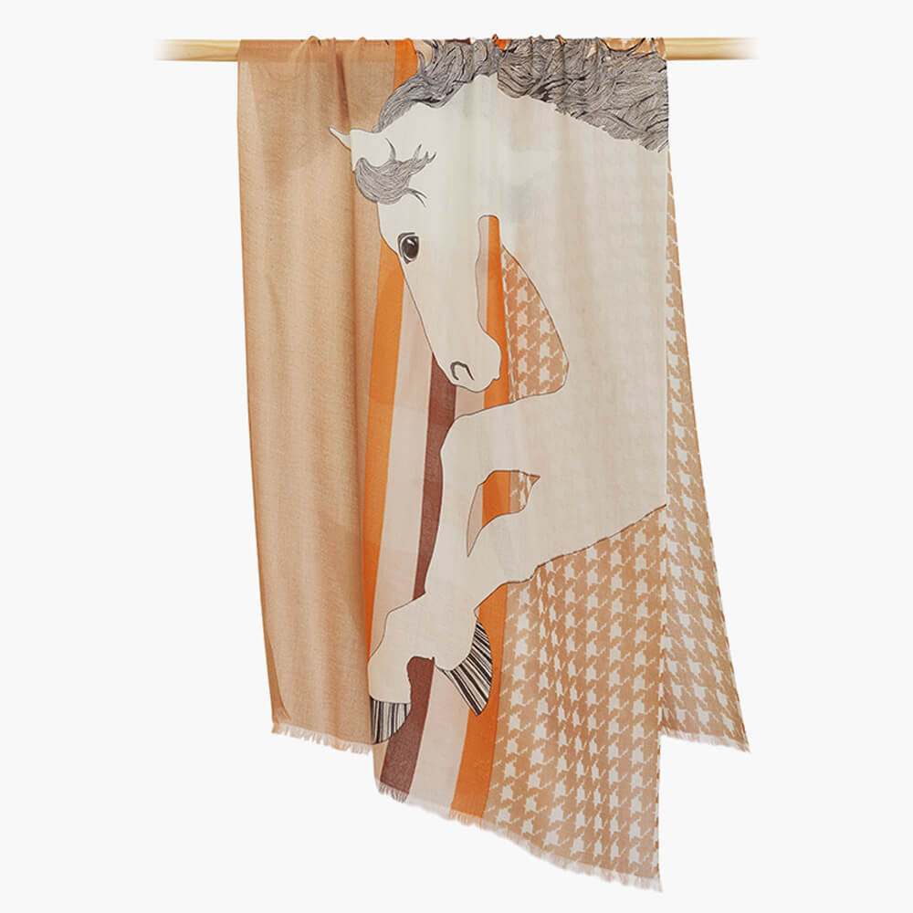 200s Horse Print Women lightweight Cashmere Wrap Scarf