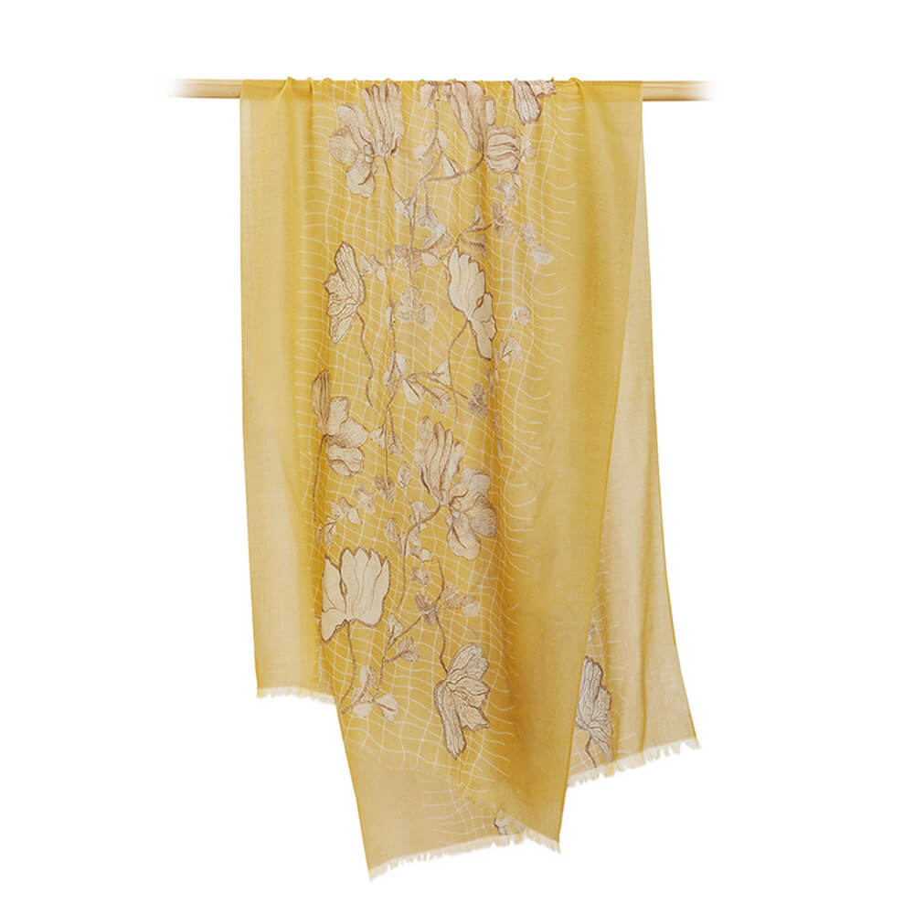 200s Camellia Pattern Print Women lightweight Cashmere Wrap Scarf