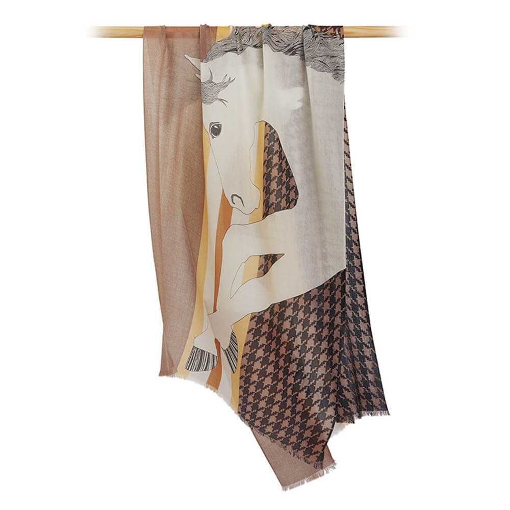 200s Horse Print Women lightweight Cashmere Wrap Scarf