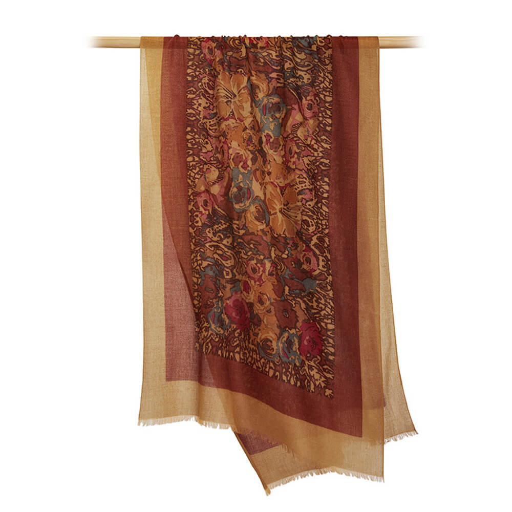 200s Hundred Flowers Blooming Print Women lightweight Cashmere Wrap Scarf