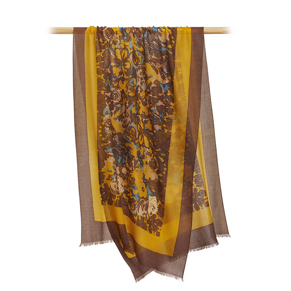 200s Hundred Flowers Blooming Print Women lightweight Cashmere Wrap Scarf