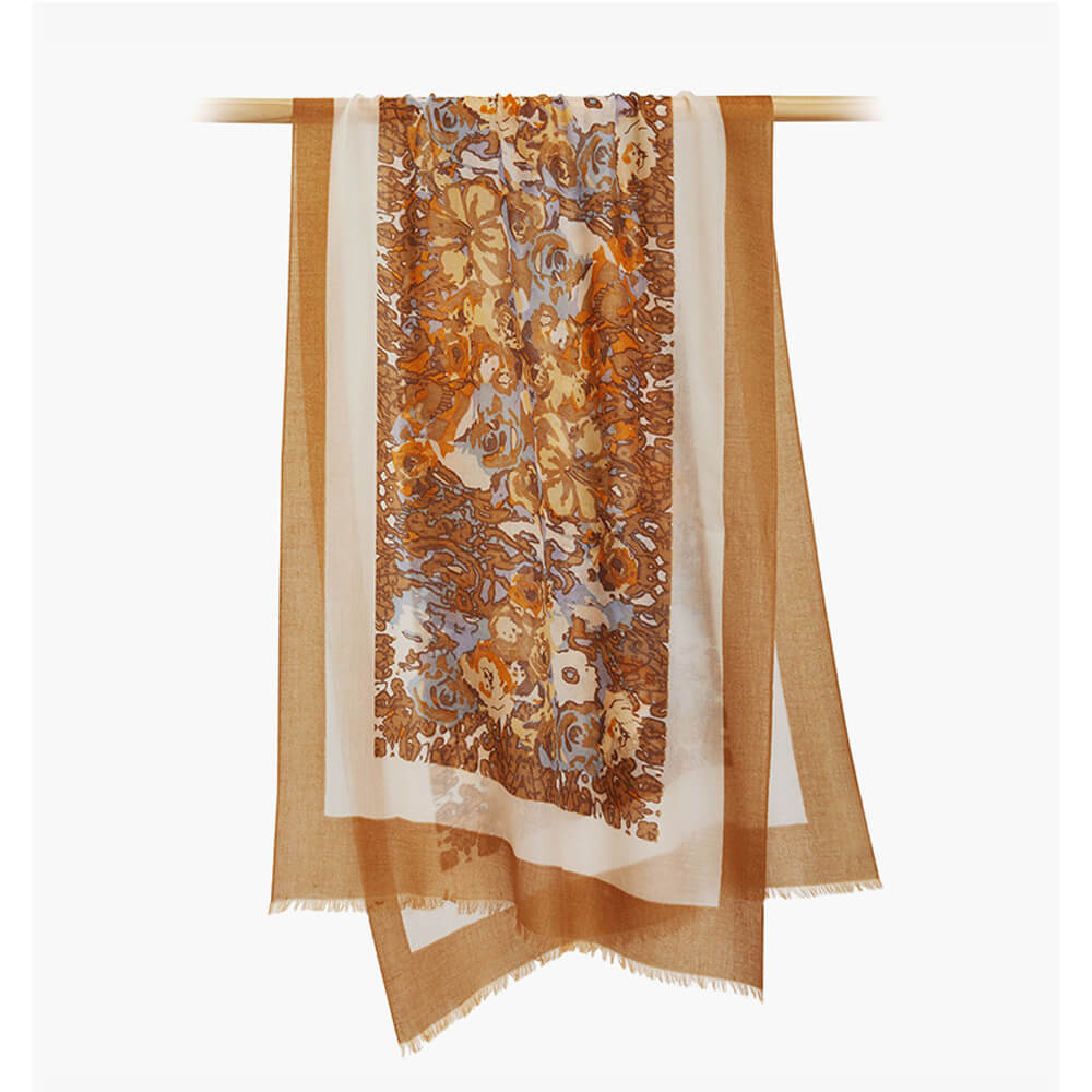 200s Hundred Flowers Blooming Print Women lightweight Cashmere Wrap Scarf