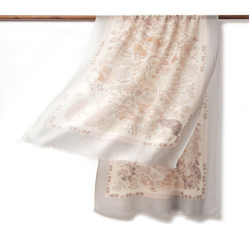 200s Camellia Pattern Print Women lightweight Cashmere Wrap Scarf