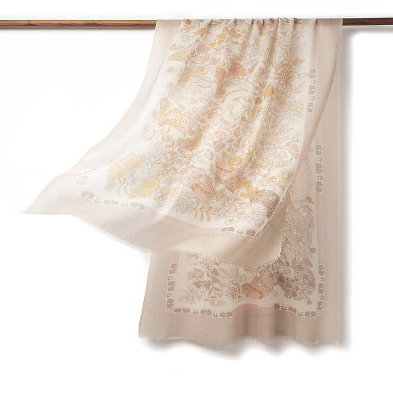 200s Camellia Pattern Print Women lightweight Cashmere Wrap Scarf