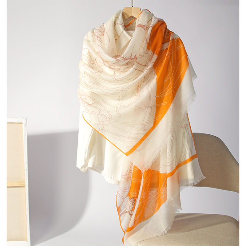 200s Camellia Pattern Print Women lightweight Cashmere Wrap Scarf