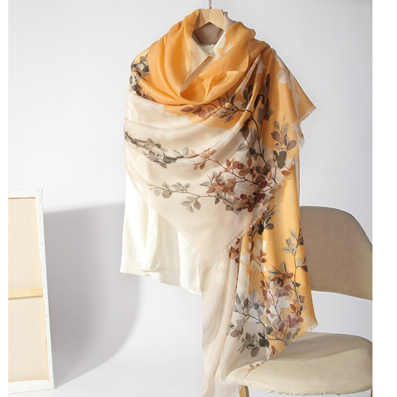 200s Camellia Pattern Print Women lightweight Cashmere Wrap Scarf