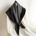 Black and White Striped Geometric Striped Large Silk Square Scarf 35 inch