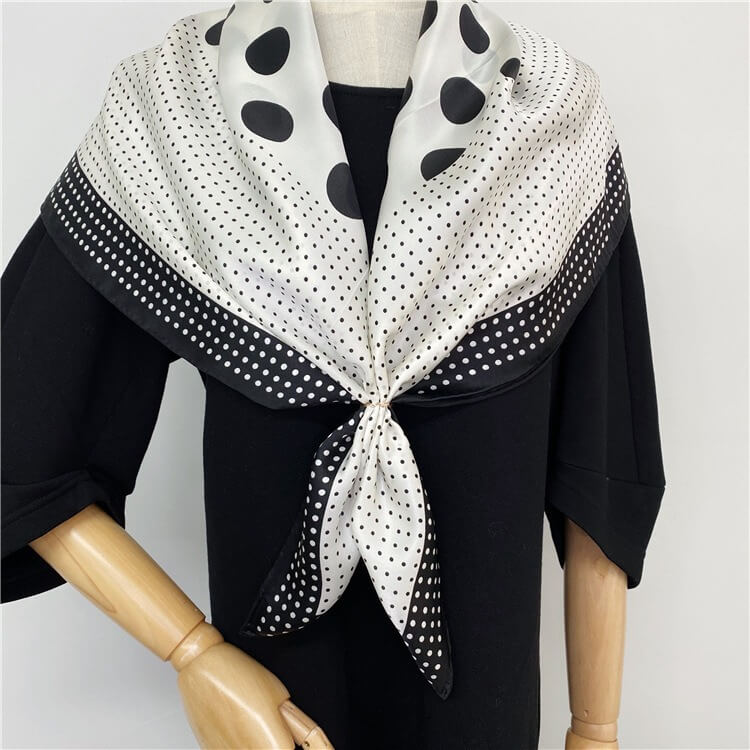 Polka Dot Silk Square Scarf Mulberry Silk Satin Shawl Scarf 35 inch 12 momme