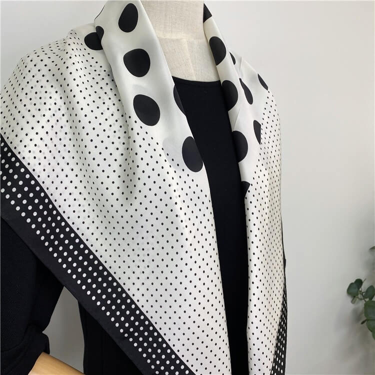 Polka Dot Silk Square Scarf Mulberry Silk Satin Shawl Scarf 35 inch 12 momme