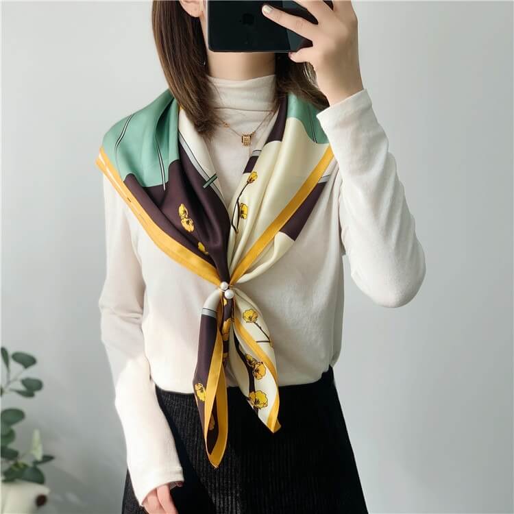 Fashion Patchwork Floral Mulberry Silk Scarf 35 inch 14 momme