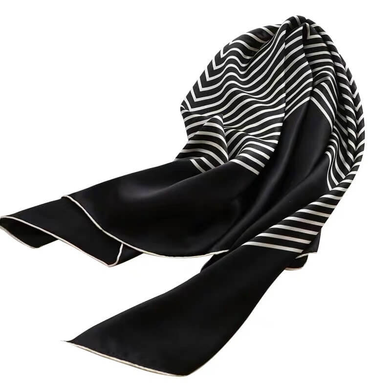 Black and White Striped Geometric Striped Large Silk Square Scarf 35 inch