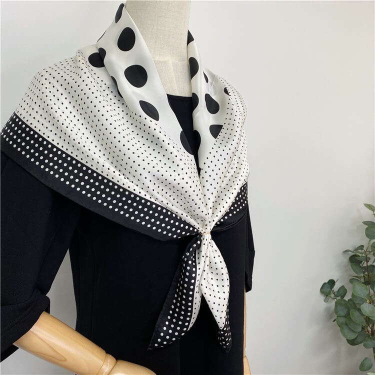 Polka Dot Silk Square Scarf Mulberry Silk Satin Shawl Scarf 35 inch 12 momme