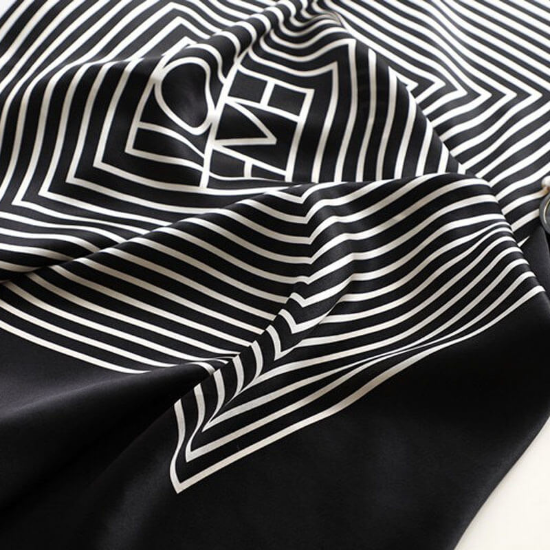 Black and White Striped Geometric Striped Large Silk Square Scarf 35 inch