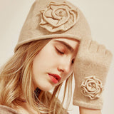 Charger l&#39;image dans la galerie, Ensembles de gants en cachemire avec chapeau en cachemire rose tricoté