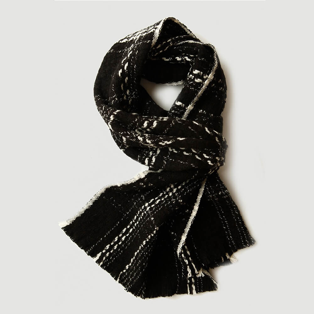 Black and White Plaid Cashmere Scarf