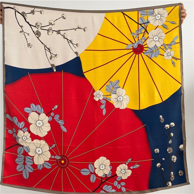 Fashion Patchwork Floral Mulberry Silk Scarf 35 inch 14 momme