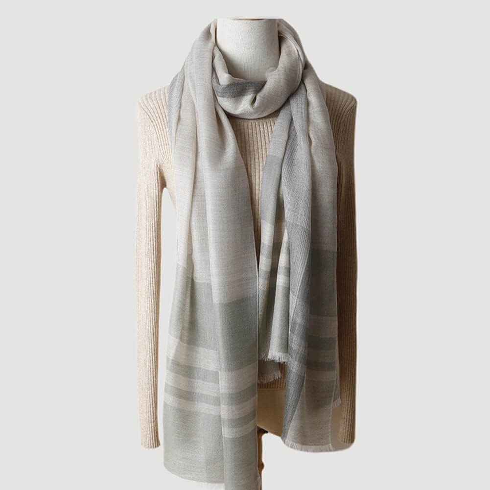 200s Cashmere Shawl Wrap with Decorative Lines