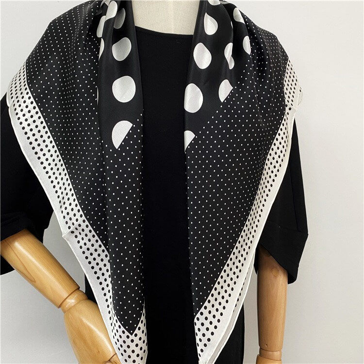 Polka Dot Silk Square Scarf Mulberry Silk Satin Shawl Scarf 35 inch 12 momme
