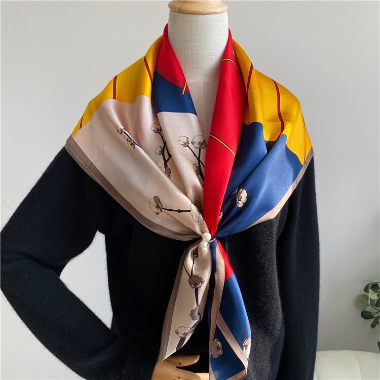 Fashion Patchwork Floral Mulberry Silk Scarf 35 inch 14 momme