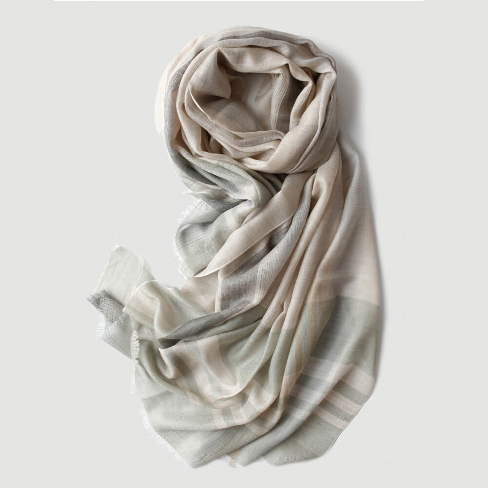 200s Cashmere Shawl Wrap with Decorative Lines