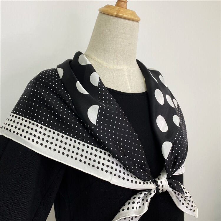 Polka Dot Silk Square Scarf Mulberry Silk Satin Shawl Scarf 35 inch 12 momme