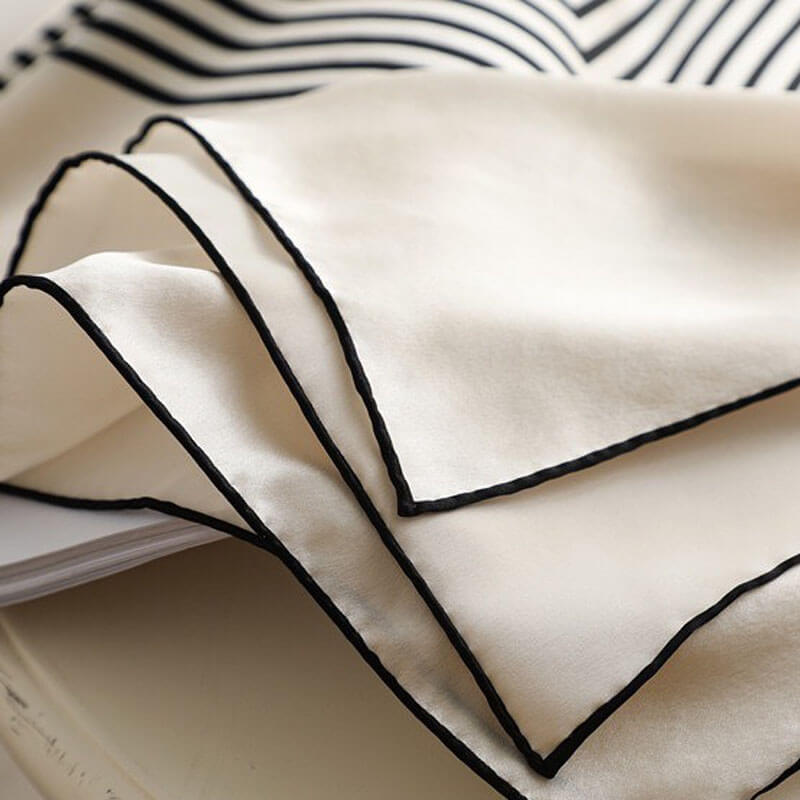 Black and White Striped Geometric Striped Large Silk Square Scarf 35 inch
