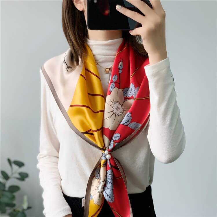 Fashion Patchwork Floral Mulberry Silk Scarf 35 inch 14 momme
