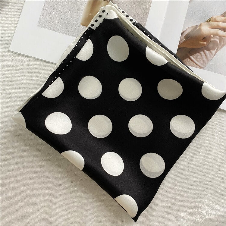 Polka Dot Silk Square Scarf Mulberry Silk Satin Shawl Scarf 35 inch 12 momme