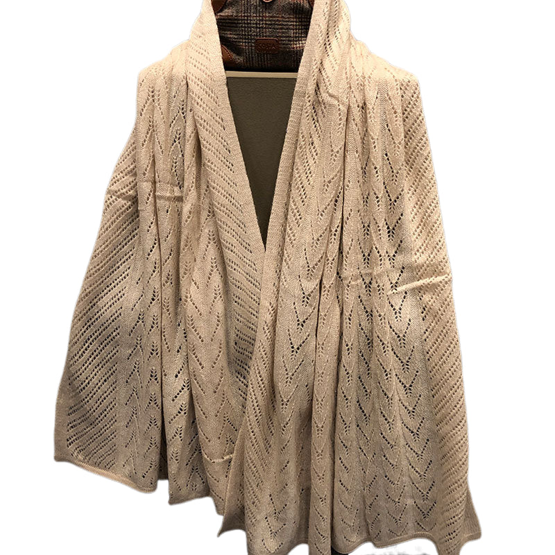 Beige Knitted Luxury 100s Cashmere Scarf