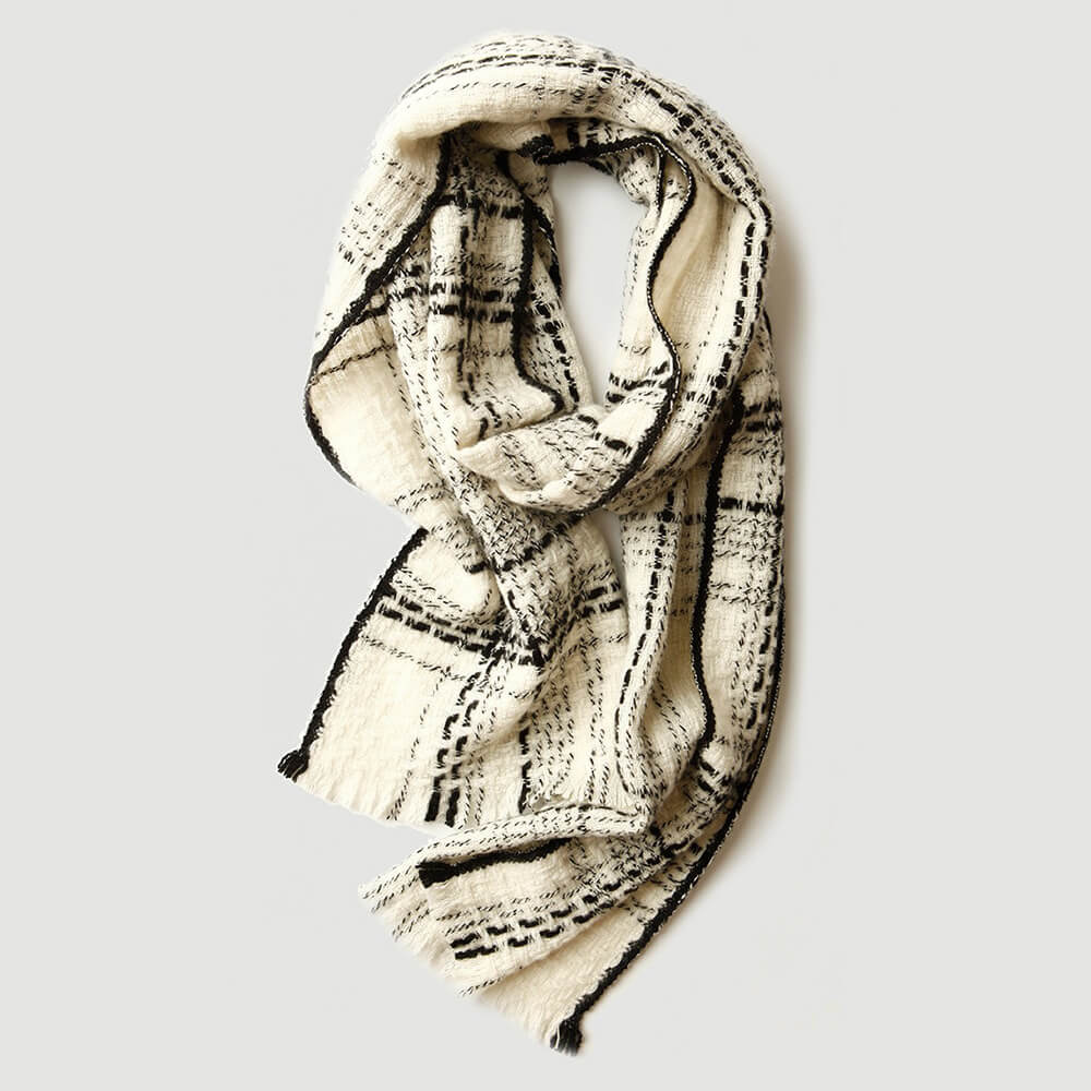 Black and White Plaid Cashmere Scarf