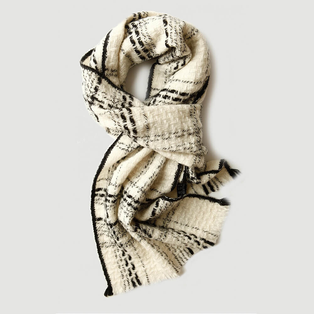 Écharpe en cachemire à carreaux noir et blanc