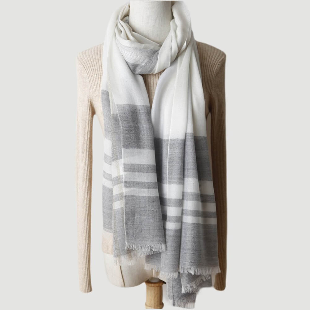 200s Cashmere Shawl Wrap with Decorative Lines