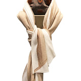 Load image into Gallery viewer, Beige Knitted 100s Cashmere Wrap with Gold Silk