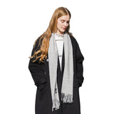 Load image into Gallery viewer, Grey Cashmere Water Ripple Fringe Scarf