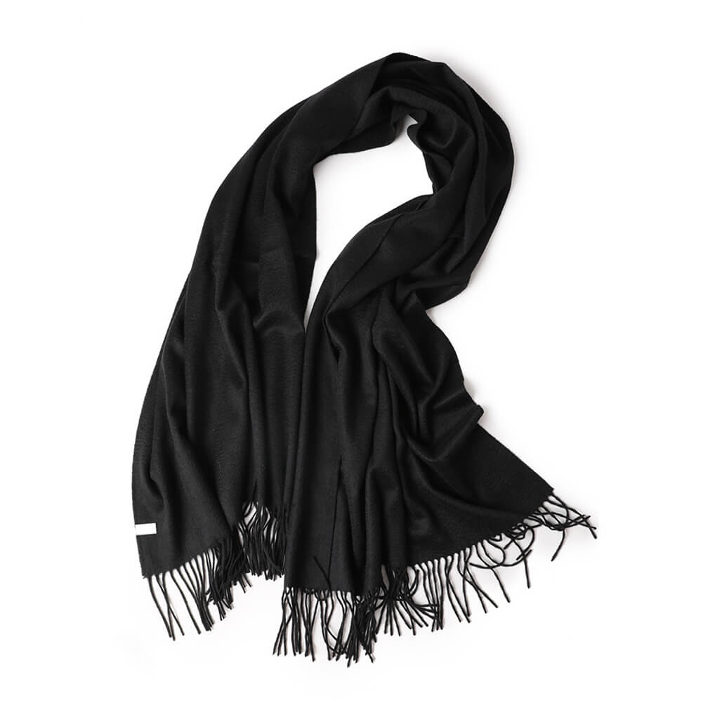 Black Cashmere Water Ripple Fringe Shawl
