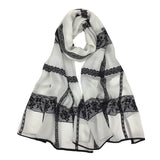 Charger l&#39;image dans la galerie, Grande écharpe blanche en soie imprimée 70&quot; X 25&quot;