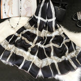 Charger l&#39;image dans la galerie, Foulard noir imprimé en soie 70&#39;&#39; X 25&#39;&#39;