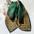 Leopard Dark Green Fashion Silk Square Head Scarf for Women - 12 momme