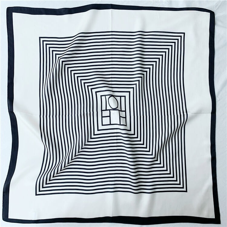 Black And White Stripe Print Silk Square Scarf for Hair - 12 momme