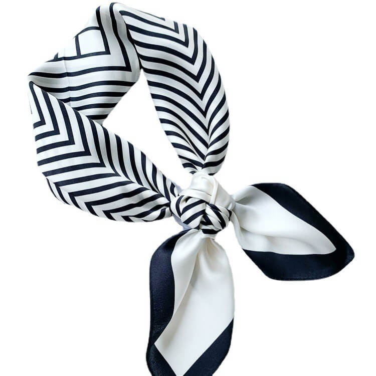 Black And White Stripe Print Silk Square Scarf for Hair - 12 momme