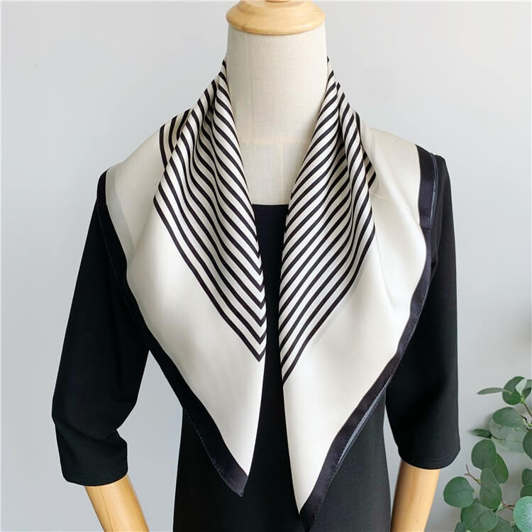 Black And White Stripe Print Silk Square Scarf for Hair - 12 momme