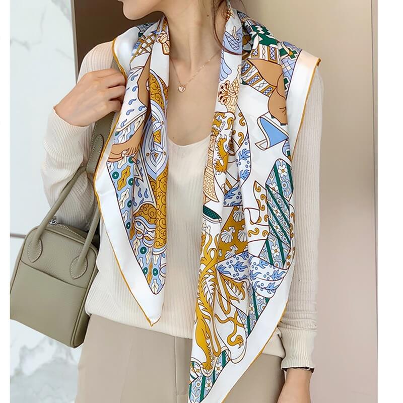 Elegant White Twilly Mulberry Silk Square Scarf 35 inch 14 momme