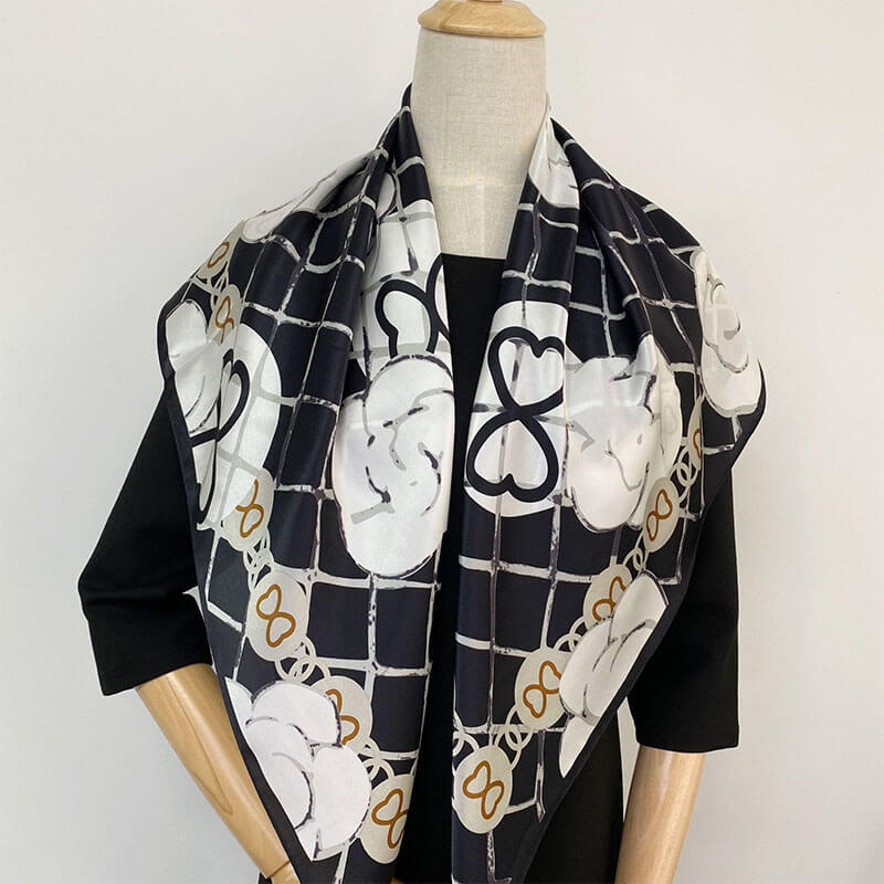 Printed Mulberry Silk Square Scarf 35 inch 12 momme