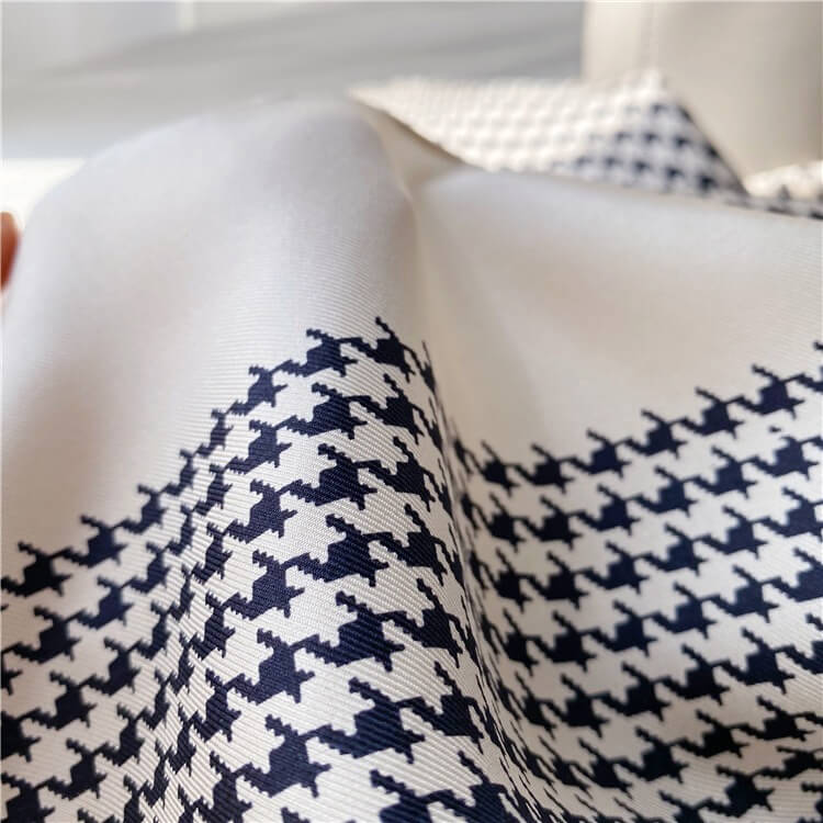 Houndstooth Black and White French Twill Silk Square Scarf 35 inch 14 momme