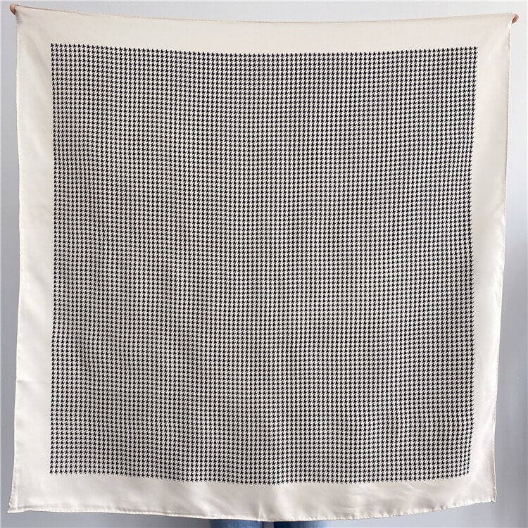 Houndstooth Black and White French Twill Silk Square Scarf 35 inch 14 momme